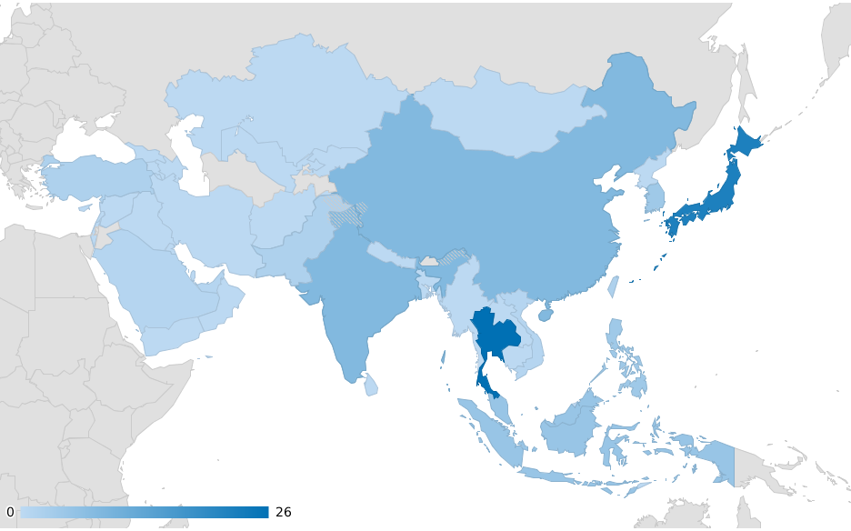 新型コロナウイルス アジアでの投稿分布